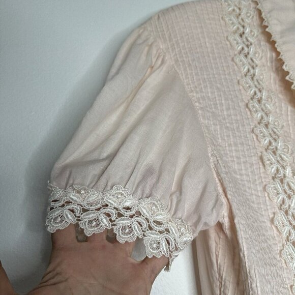 Ben Ma Shien Pink Lace Pintuck Shirt Blouse Button up S M Retro Tuxedo - Picture 6 of 13